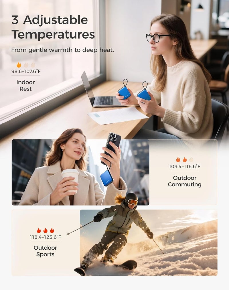 OCOOPA Hand Warmers Rechargeable, Smart Temp Control 7H*2 Long Safe Heat, Ultra Slim, Pocket-Size Design That Fits Gloves, Gifts for Women, Outdoor, Office, Commute (UT5 Nano) - Image 4